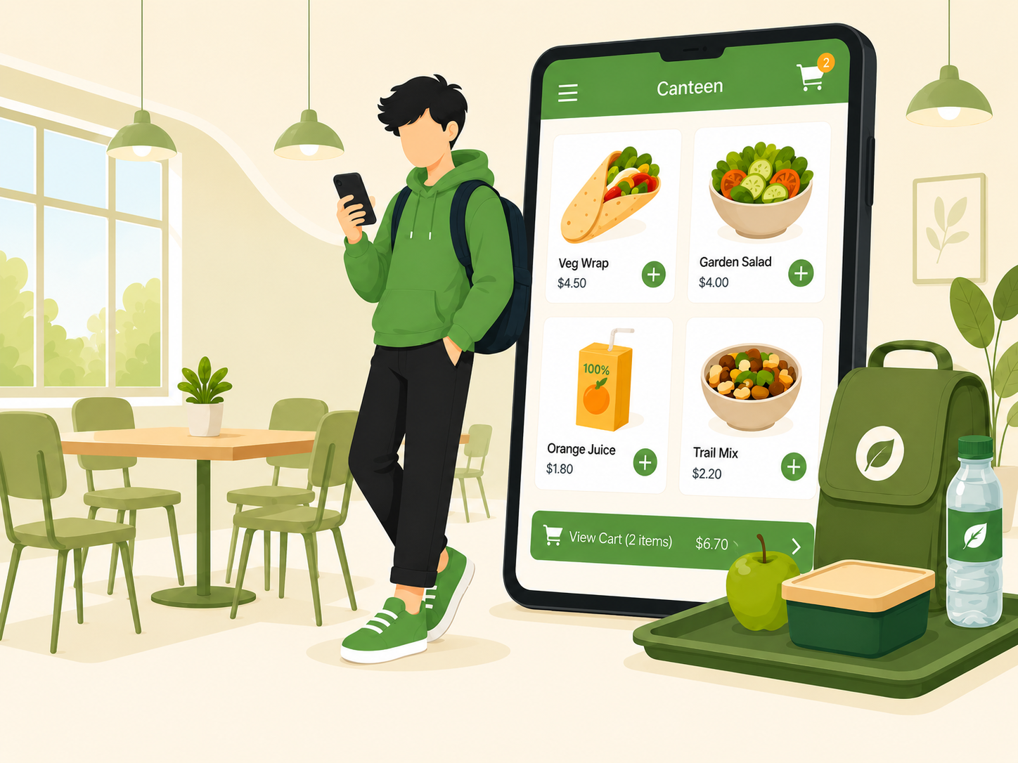 Digital food ordering illustration
